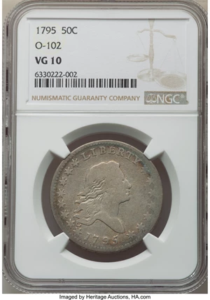 image for: 1795 50C 2 Leaves, O-102, T-26, R.3, VG10 NGC. NGC Census: (4/17). PCGS Population: (2/13). CDN: $1,500 Whsle. Bid for NGC/...