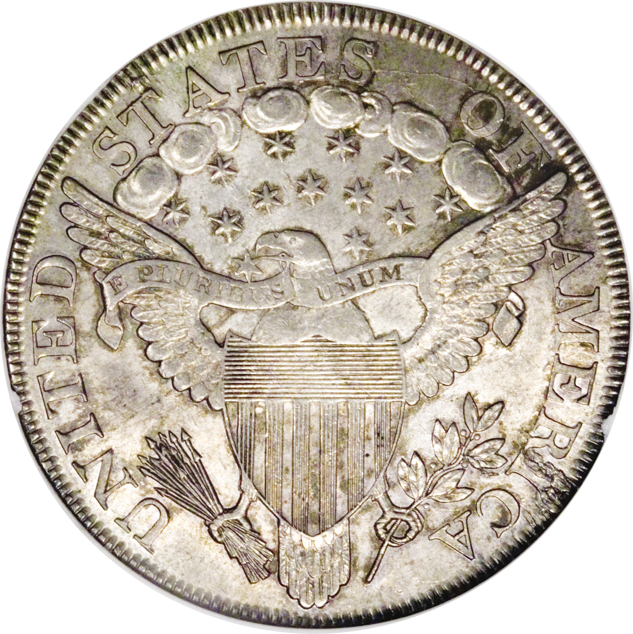 image for: 1799/8 $1 13 Stars Reverse MS62 NGC. B-1, BB-142, R.4. Die State II. A beautiful example of t...