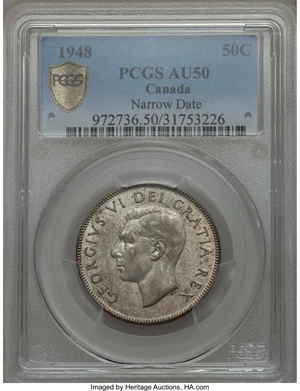 image for: George VI 50 Cents 1948 AU50 PCGS
