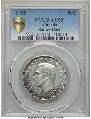 image for: George VI 50 Cents 1948 AU53 PCGS