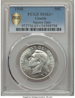 image for: George VI "Narrow Date" 50 Cents 1948 MS63+ PCGS