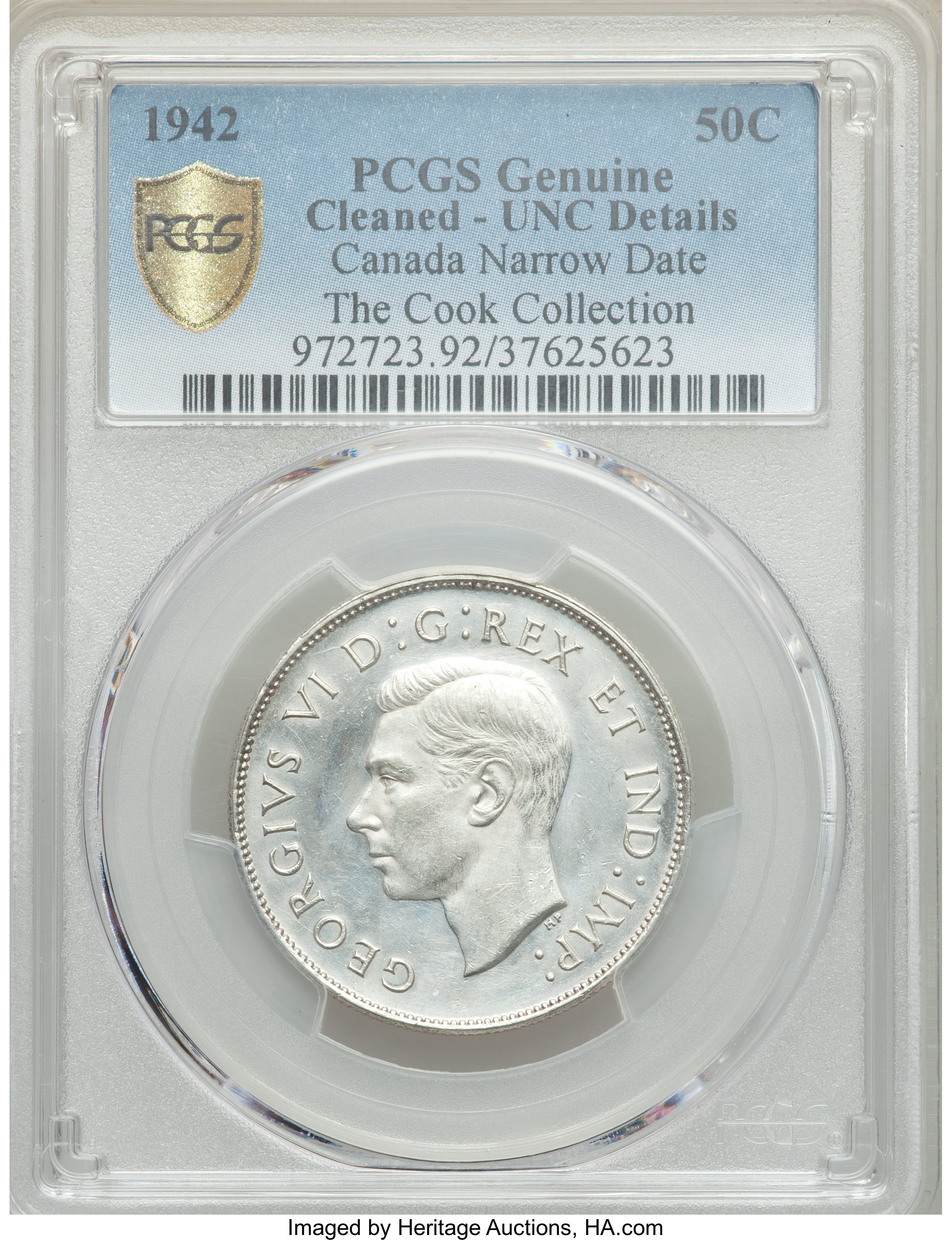 image for: George VI "Narrow Date" 50 Cents 1942 UNC Details (Cleaned) PCGS