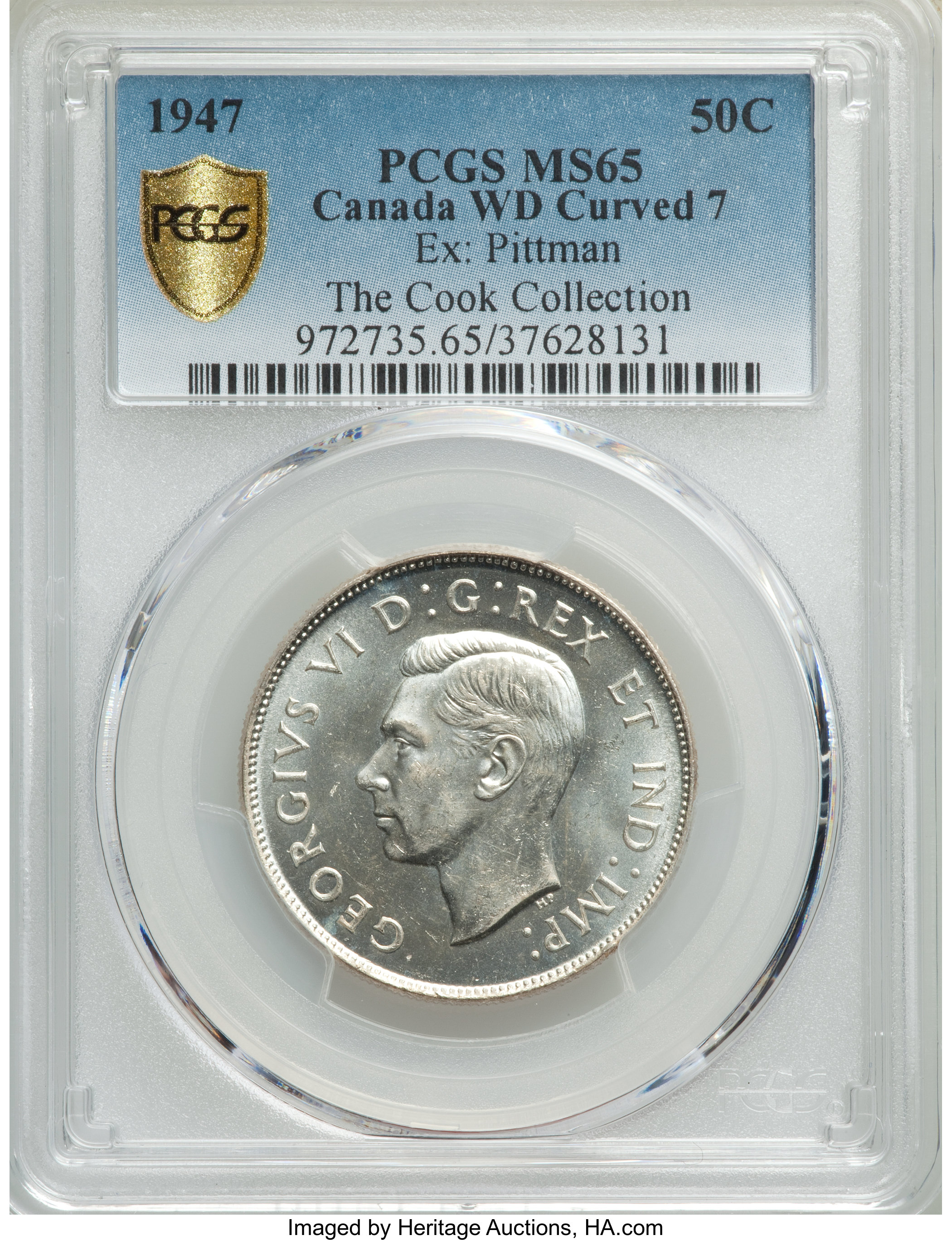 image for: George VI "Wide Date - Curved 7" 50 Cents 1947 MS65 PCGS