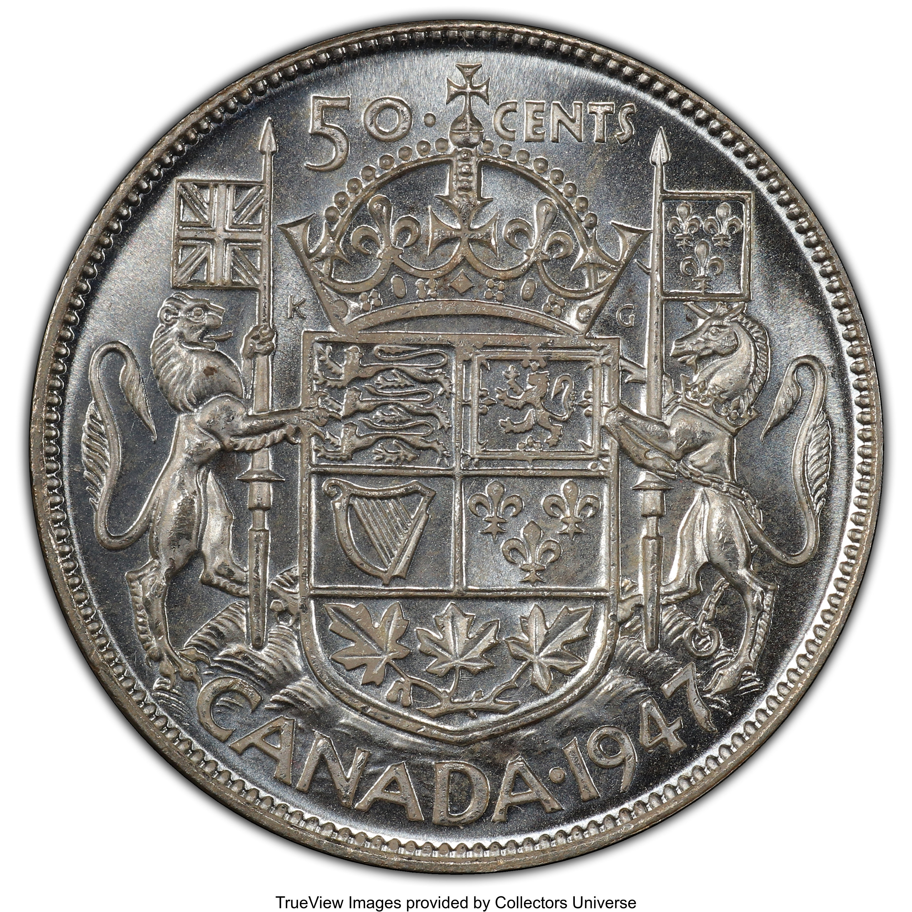image for: George VI "Wide Date - Curved 7" 50 Cents 1947 MS65 PCGS