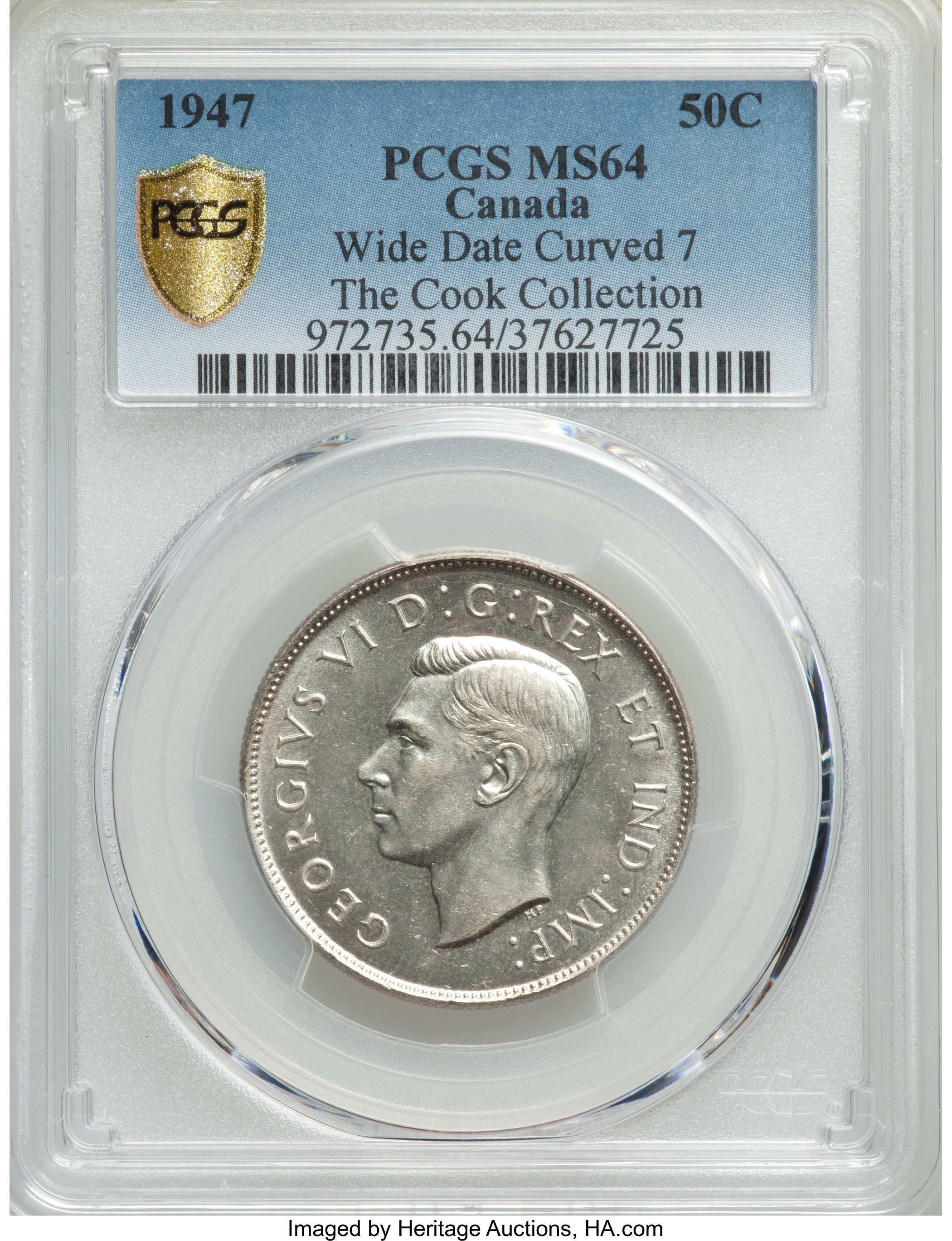 image for: George VI "Wide Date - Curved 7" 50 Cents 1947 MS64 PCGS