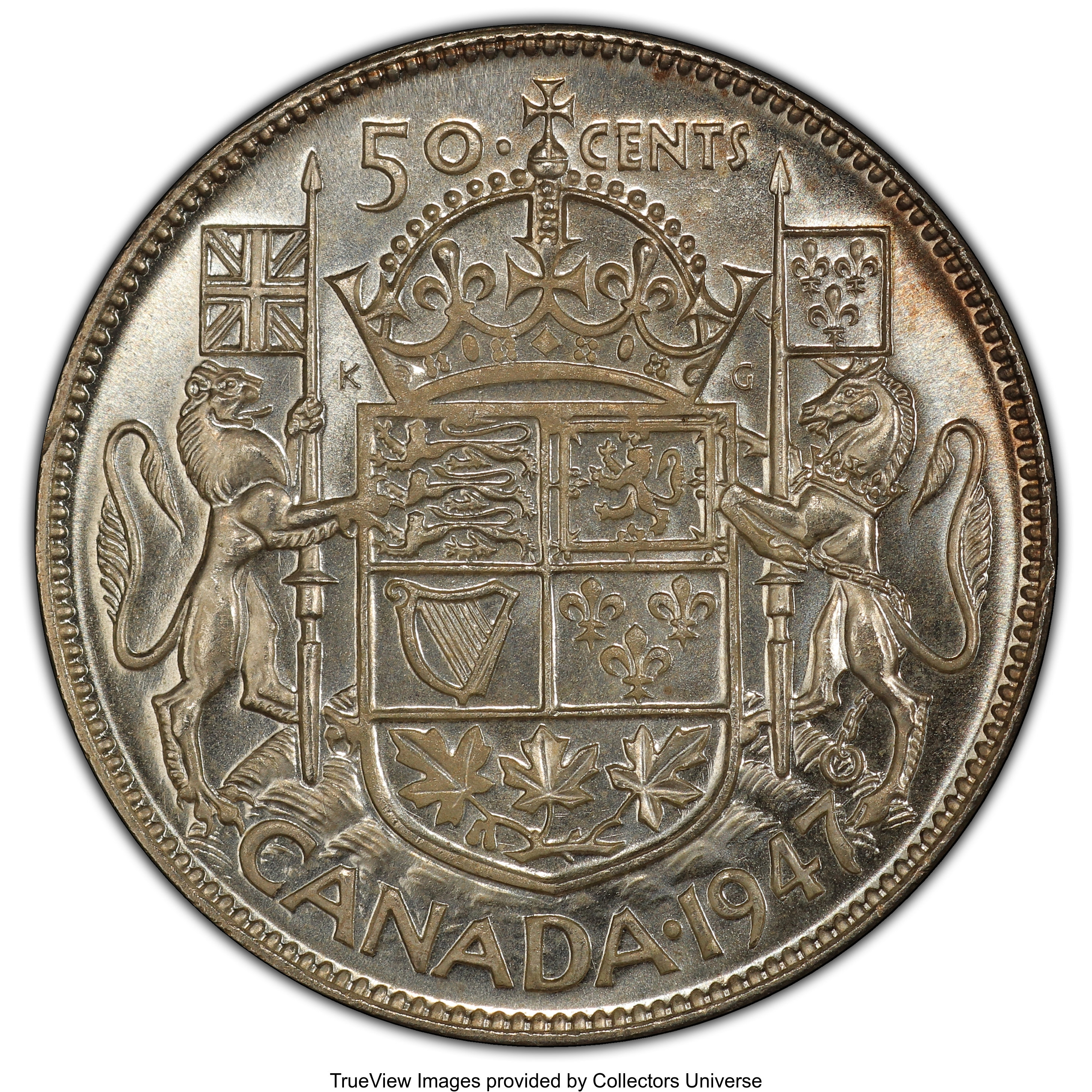 image for: George VI "Wide Date - Curved 7" 50 Cents 1947 MS64 PCGS