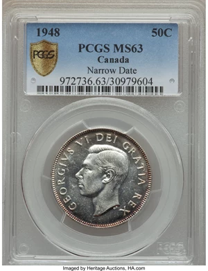 image for: George VI 50 Cents 1948 MS63 PCGS