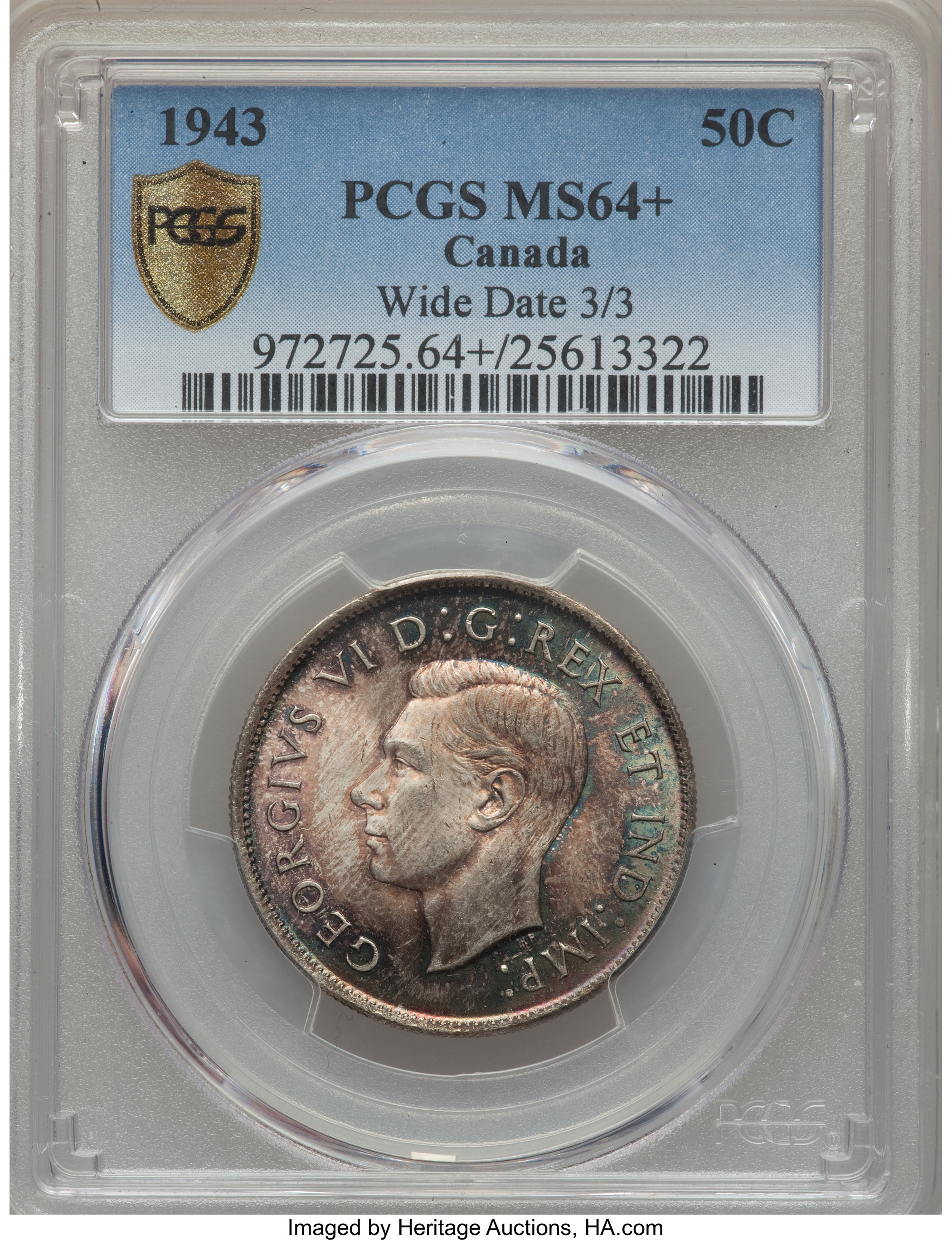 image for: George VI "Far 3" 50 Cents 1943 MS64+ PCGS