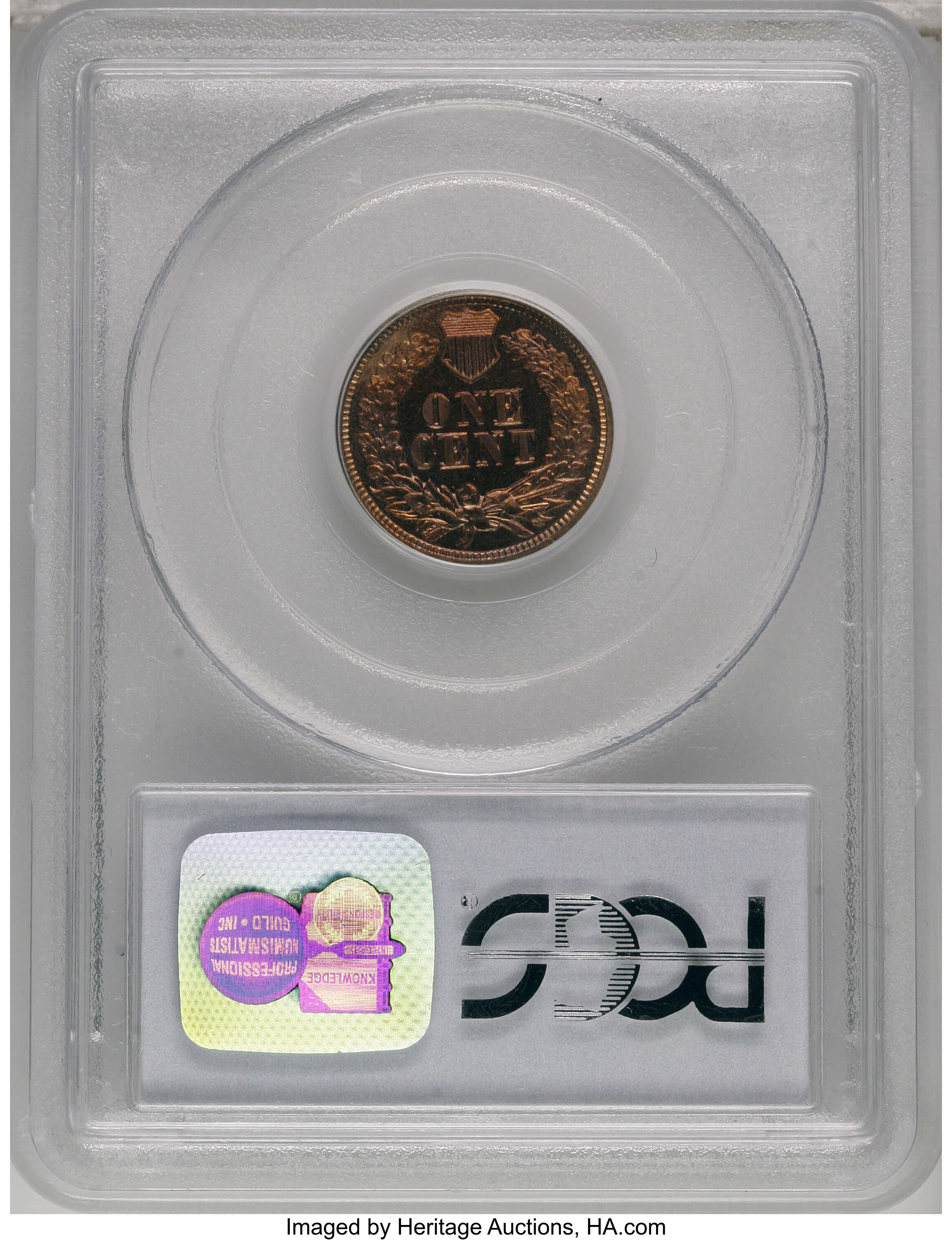 image for: 1865 1C PR64 Red Cameo PCGS. Plain 5. The brick-red centers are framed by orange-gold. A prominently mirrored Choice cent w...