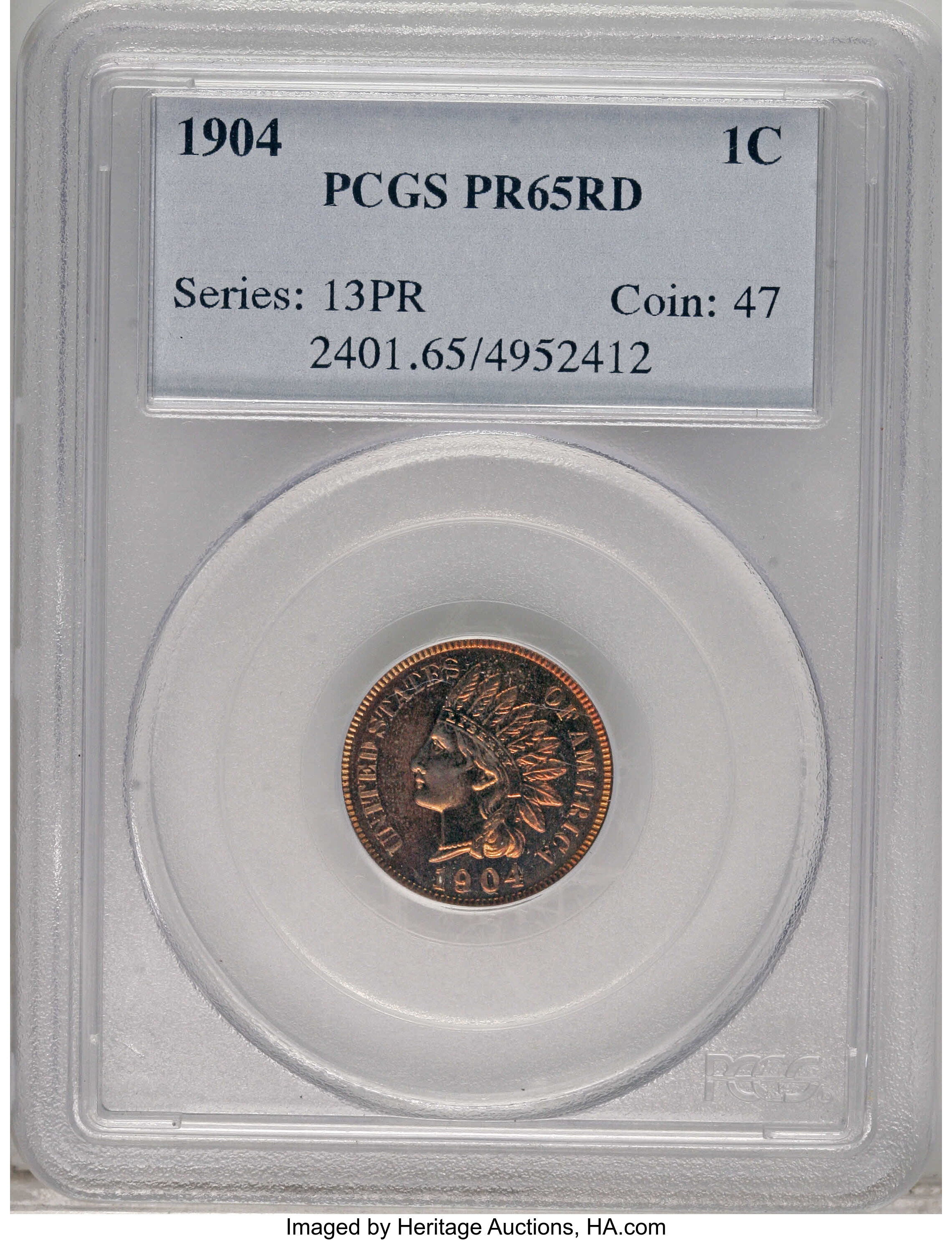 image for: 1904 1C PR65 Red PCGS. Fully struck with deep, watery reflectivity in the fields and pleasing coloration on the reverse. Th...