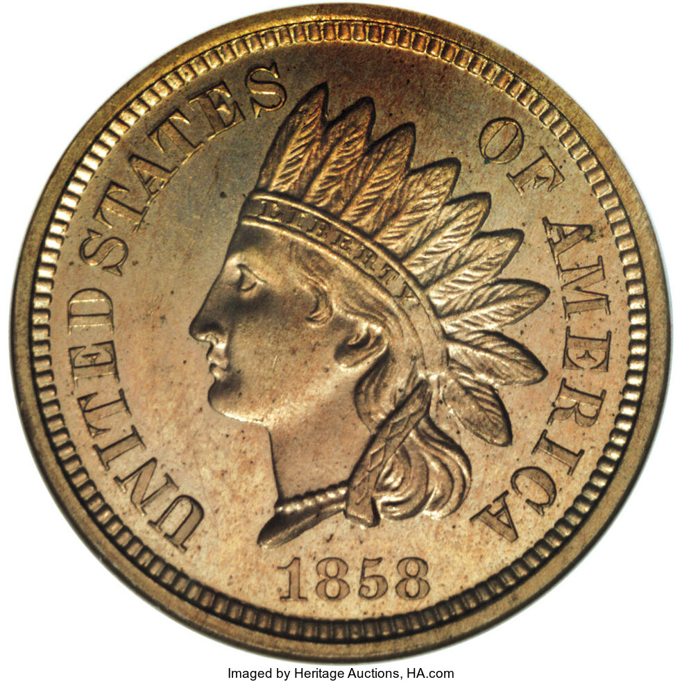image for: 1858 P1C Indian Cent, Judd-212, Pollock-263, Snow-PT25, R.4, PR65 NGC. Eagle Eye Photo Seal, card included. The obverse fea...