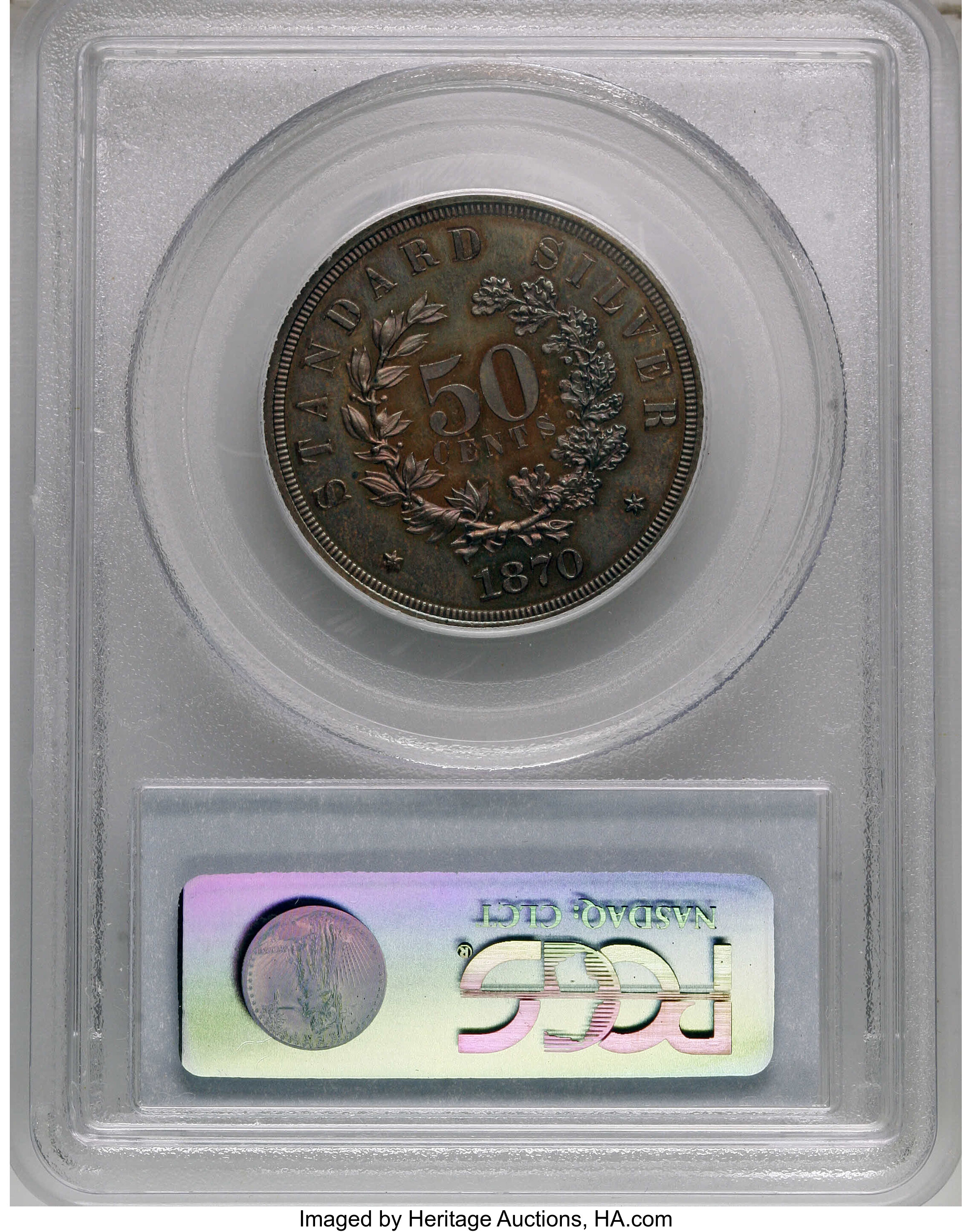 image for: 1870 50C Standard Silver Half Dollar, Judd-983, Pollock-1103, High R.7, PR65 Brown PCGS. The obverse shows a bust of Libert...