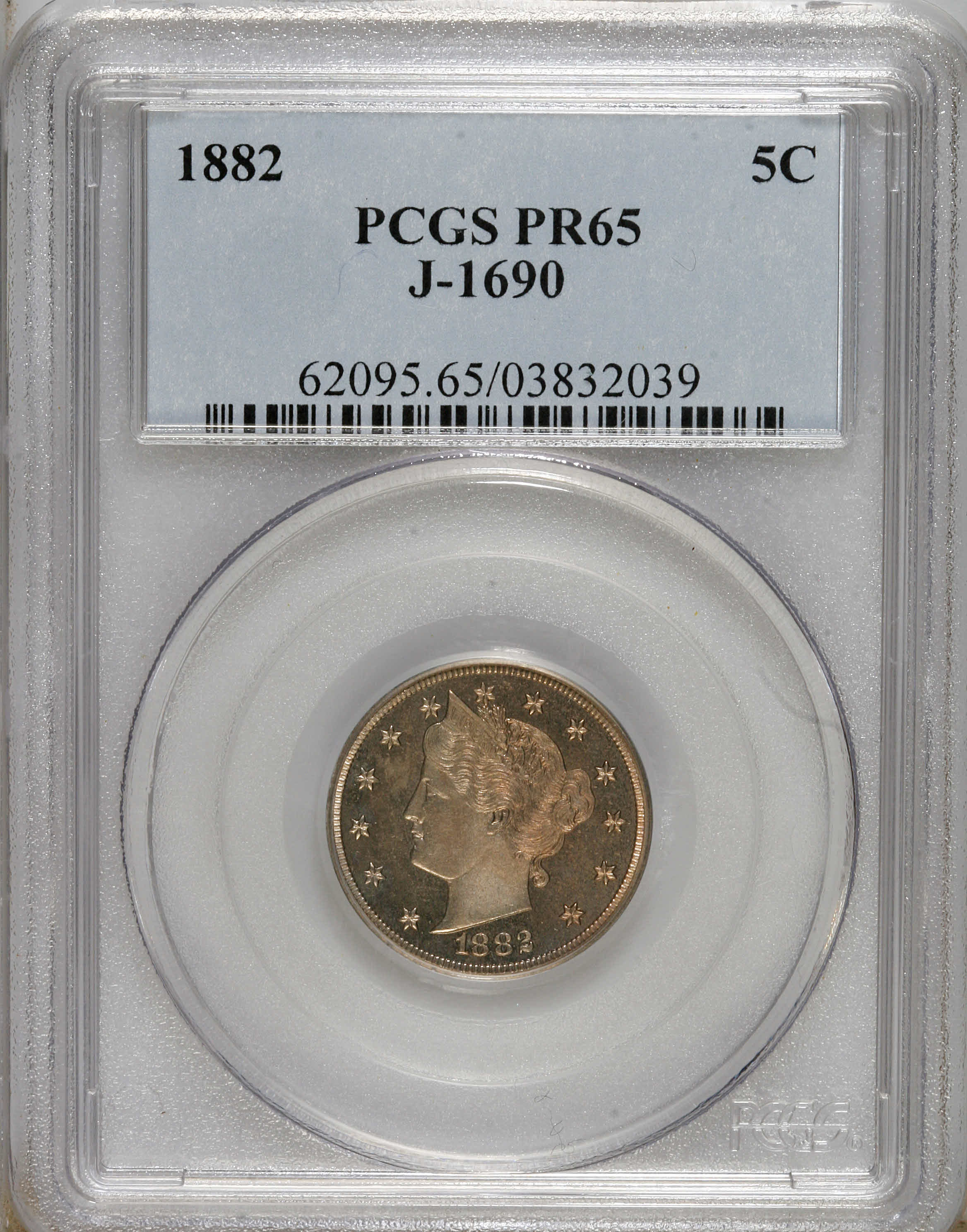 image for: 1882 5C Liberty Head Five Cents, Judd-1690, Pollock-1892, R.5, PR65 PCGS. This pattern is similar to the regular-issue Libe...