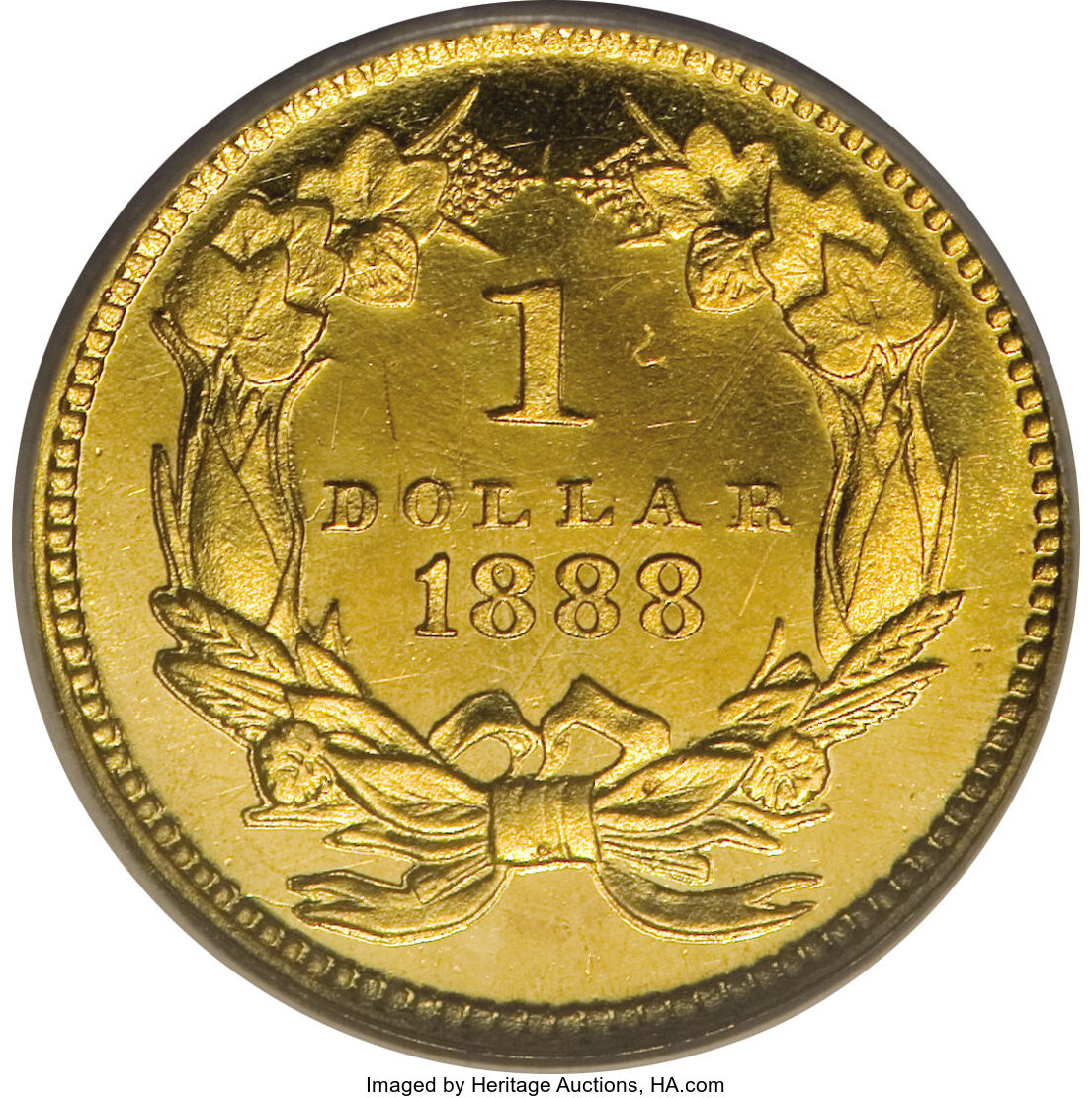 image for: 1888 G$1 --Altered Surface--NCS. Proof. The coin grades PR60 or better and presents well. The fields are deeply reflective a...