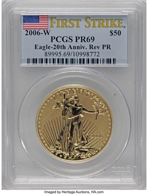 image for: 2006-W $50 One-Ounce Gold Reverse Proof PR69 Deep Cameo PCGS. The matte-like fields and brightly polished devices are flawl...
