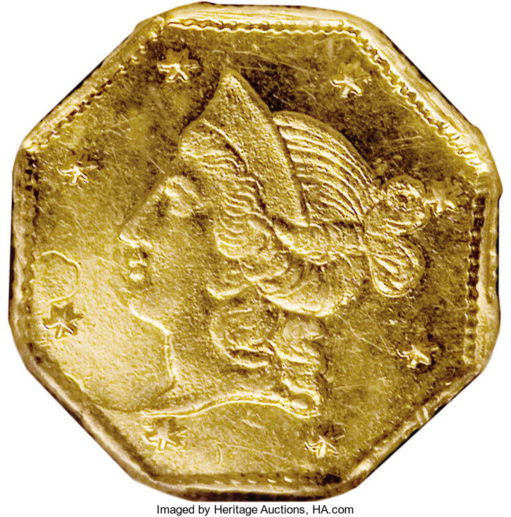 image for: 1853 $1 Liberty Octagonal 1 Dollar, BG-518, R.5, MS62 NGC. A difficult to find Period One octagonal dollar variety, certain...