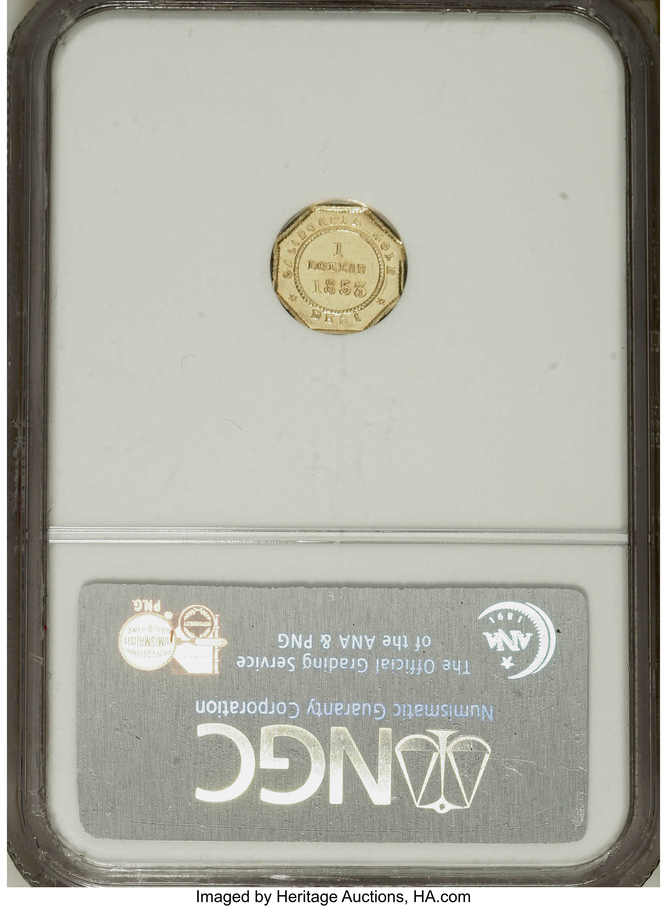 image for: 1853 $1 Liberty Octagonal 1 Dollar, BG-518, R.5, MS62 NGC. A difficult to find Period One octagonal dollar variety, certain...