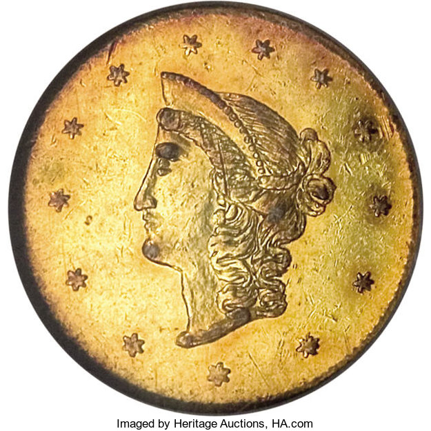 image for: 1870 $1 Goofy Head Round 1 Dollar, BG-1205, High R.4, MS61 NGC. The popular "goofy" head variety. Generally nicely struck, ...