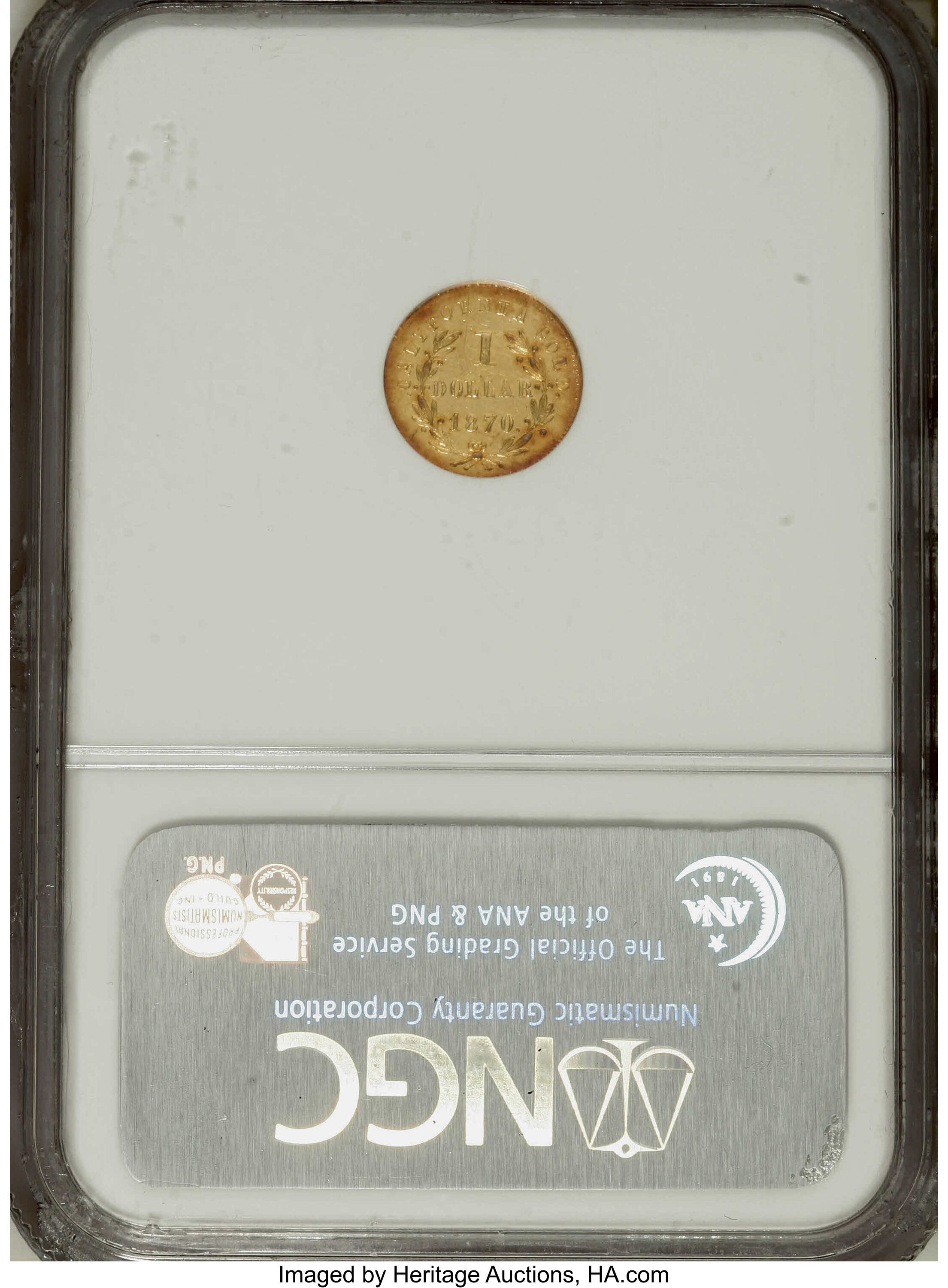 image for: 1870 $1 Goofy Head Round 1 Dollar, BG-1205, High R.4, MS61 NGC. The popular "goofy" head variety. Generally nicely struck, ...