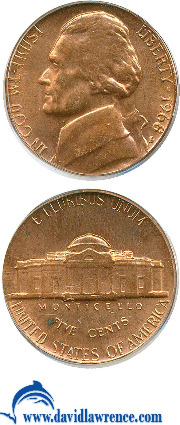 image for: 1968-S 5c  PCGS MS64 - Struck on 1c Planchet