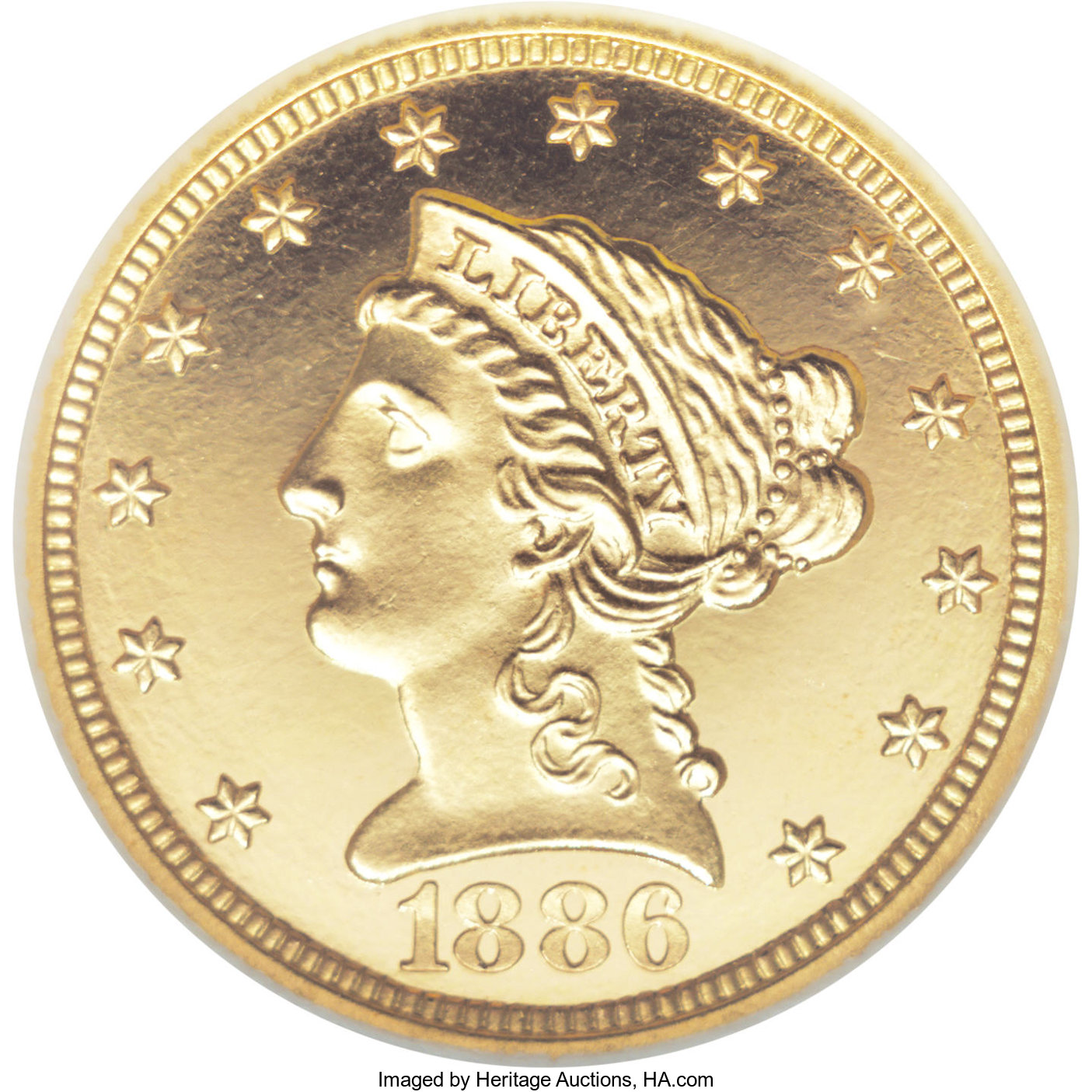 image for: 1886 $2 1/2 PR65 Ultra Cameo NGC. A rarity in the proof gold series, from a mintage of just 88 coins, with only about 30 to...