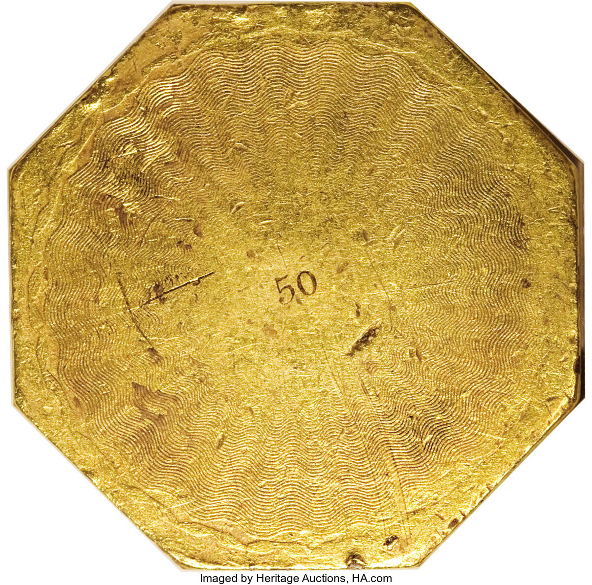 image for: 1851 $50 LE Humbert Fifty Dollar, 887 Thous. 50 Rev. MS60 NGC. Kagin-4, High R.5. This is an important example of Californi...