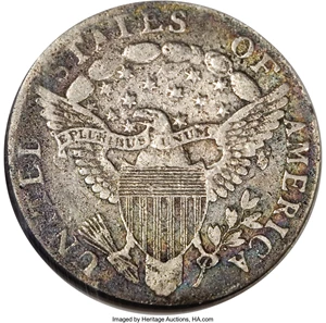 image for: 1804 10C 14 Stars on Reverse--Damaged, Cleaned--ANACS. Fine 15 Details. JR-2, R.5. The 1 in the date touches the curl, and ...