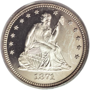 image for: 1871 25C PR64 Deep Cameo PCGS. Briggs 1-A. Writing in 1991, Larry Briggs (The Comprehensive Encyclopedia of United States...
