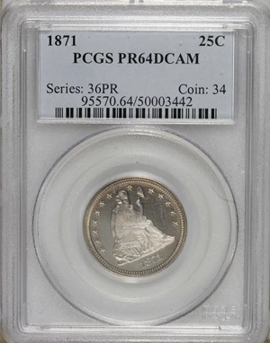 image for: 1871 25C PR64 Deep Cameo PCGS. Briggs 1-A. Writing in 1991, Larry Briggs (The Comprehensive Encyclopedia of United States...