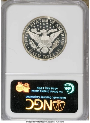 image for: 1898 50C PR68 Ultra Cameo NGC. This is a pristine, virtually black-and-white beauty with the barest hint of gold color near...