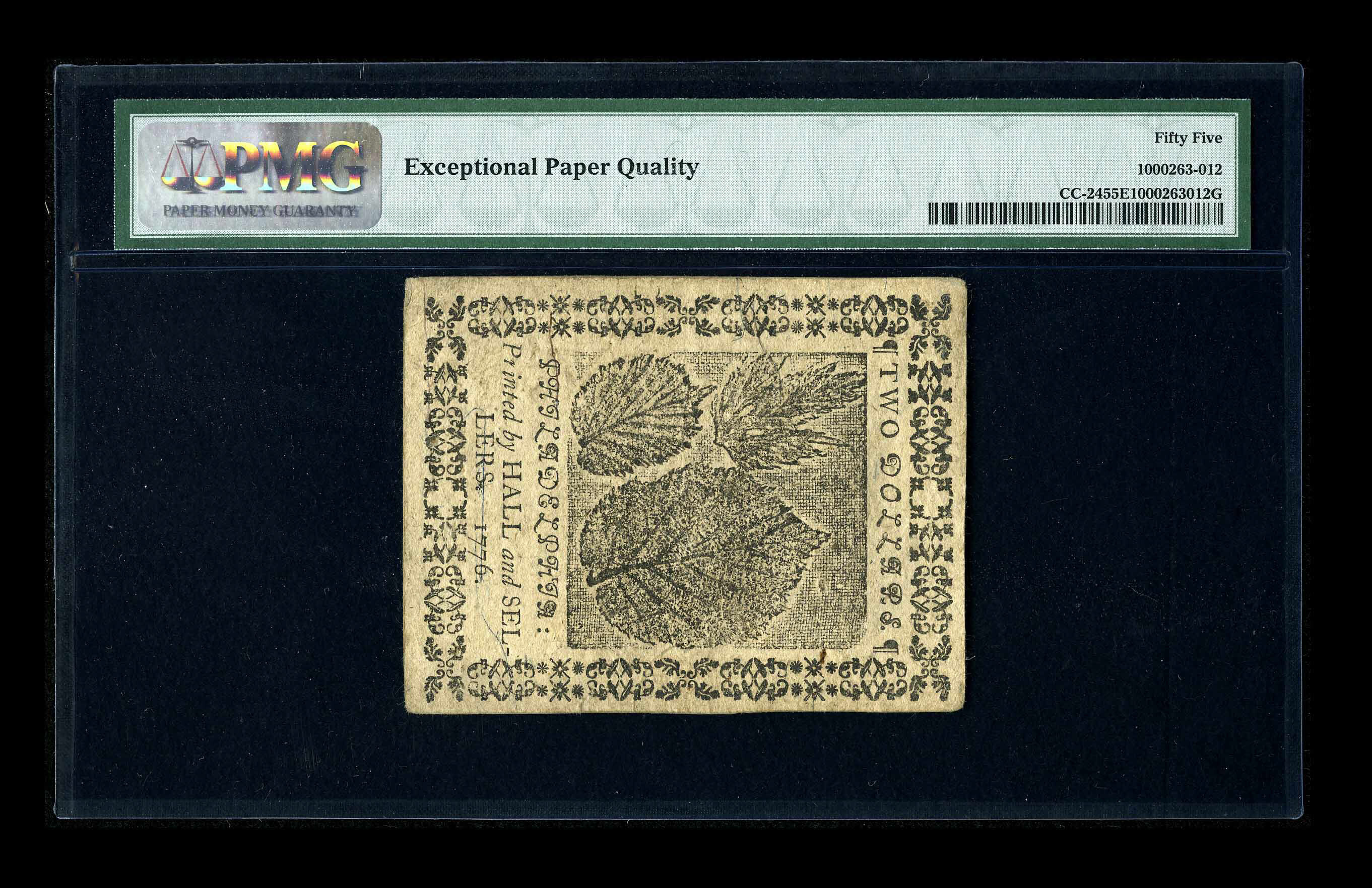 image for: Continental Currency February 17, 1776 $2 PMG About Uncirculated 55 EPQ. This pretty Continental is one extremely light cent...