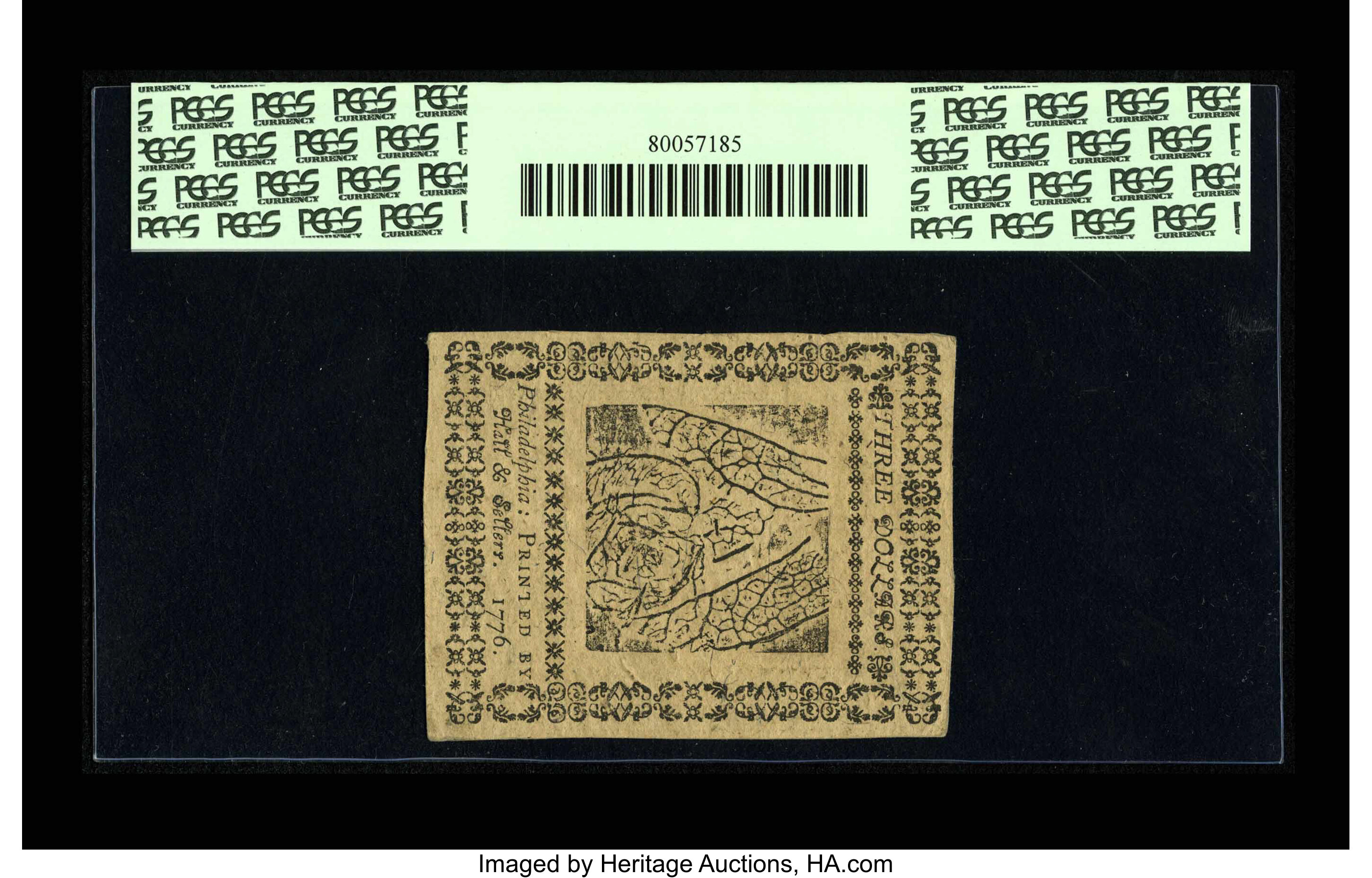 image for: Continental Currency February 17, 1776 $3 PCGS Choice About New 58PPQ. The margins are complete on this pleasing example....