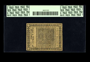 image for: Continental Currency February 26, 1777 $7 PCGS Extremely Fine 40. This is a lightly circulated example of this scarcer Balti...