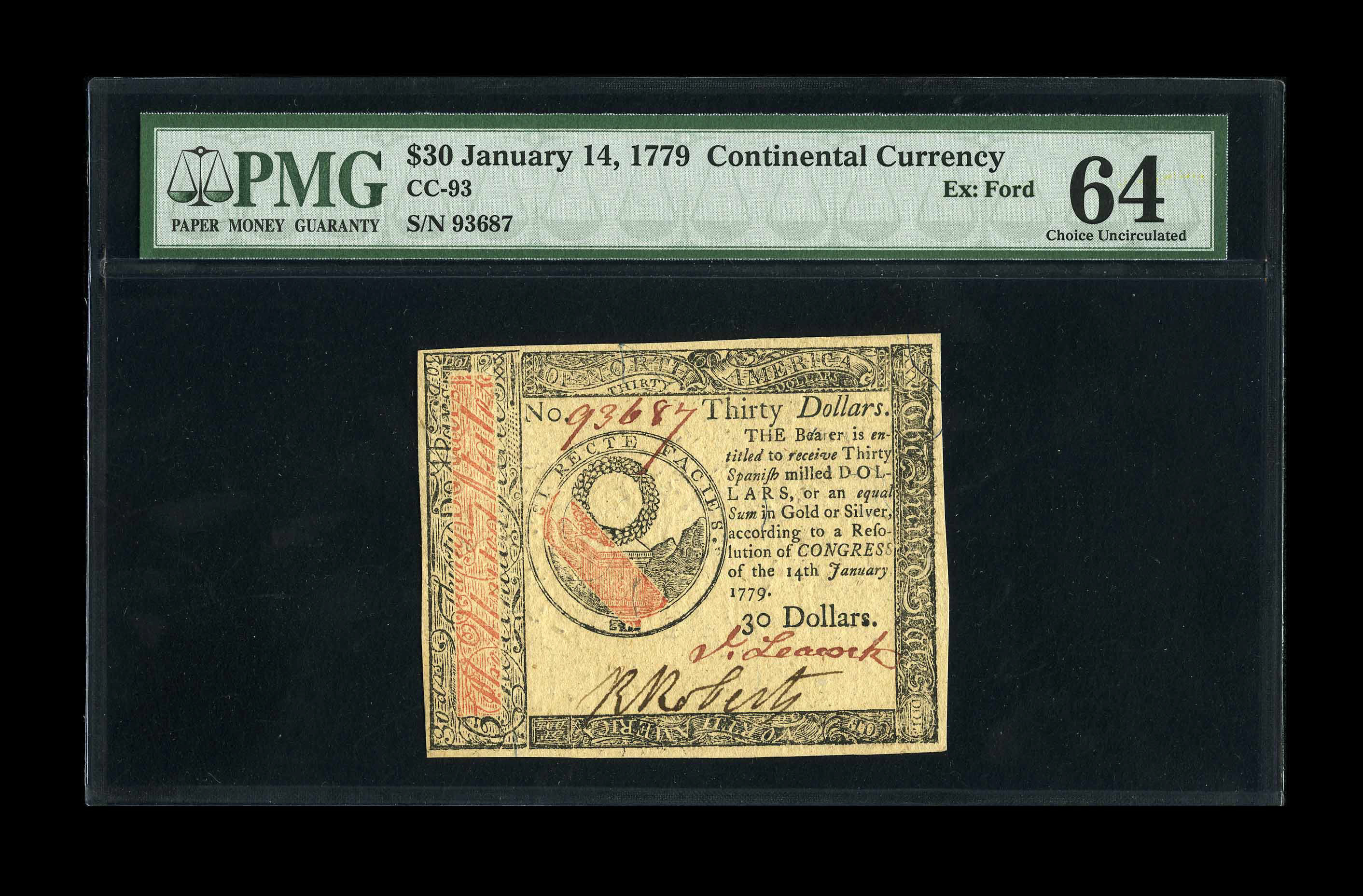 image for: Continental Currency January 14, 1779 $30 PMG Choice Uncirculated 64. Not many Continentals wind up in premium TPG holders a...