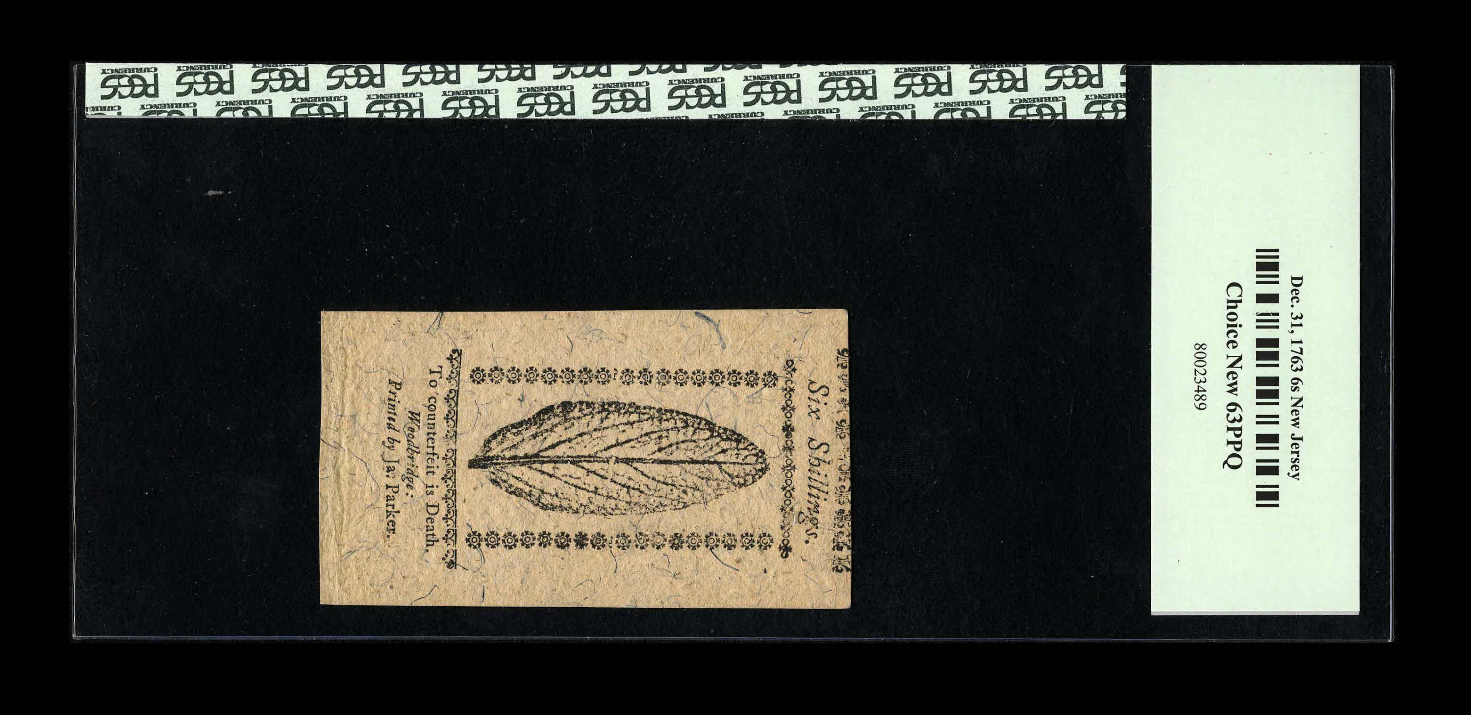 image for: New Jersey December 31, 1763 6s PCGS Choice New 63PPQ.