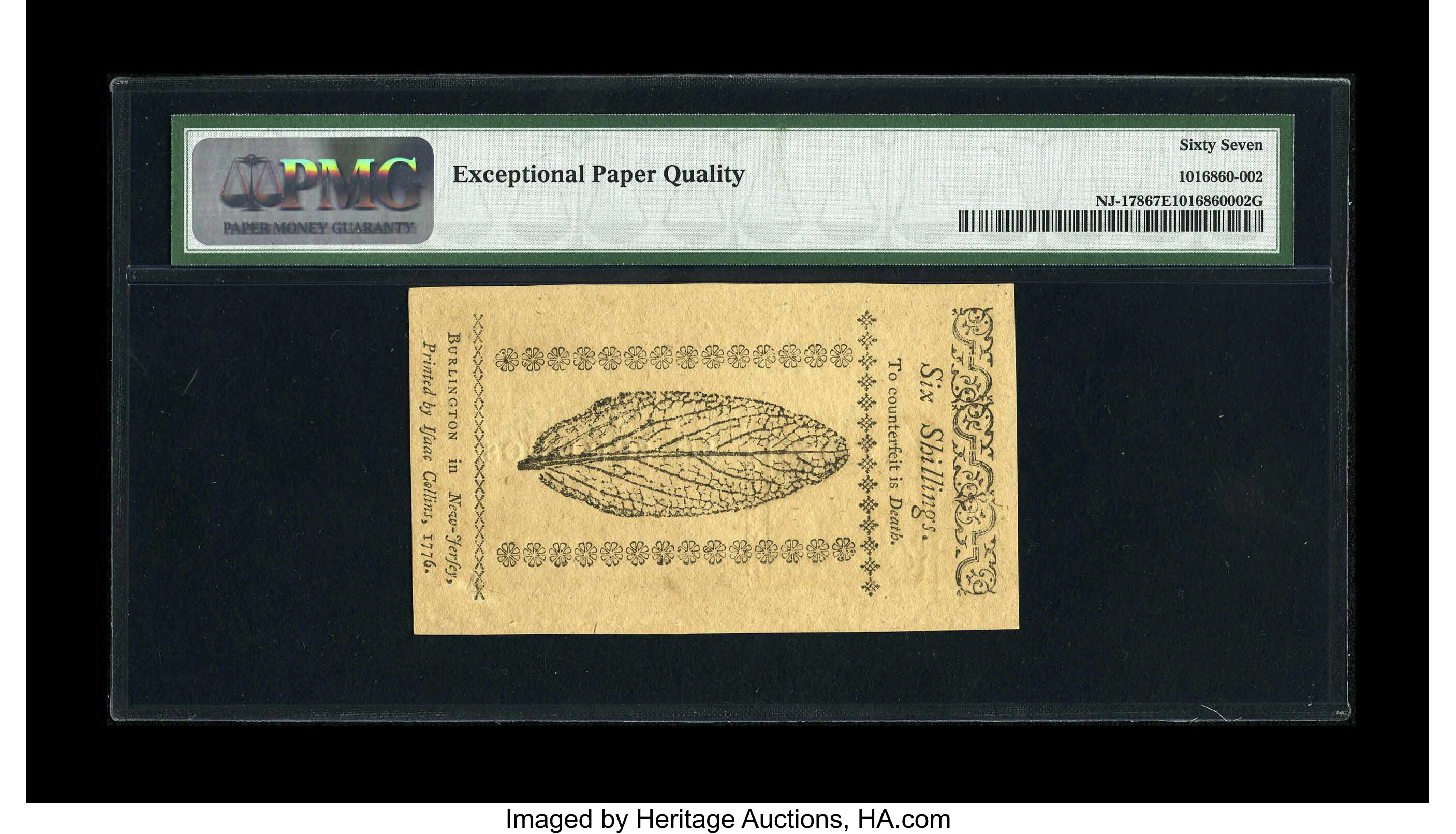 image for: New Jersey March 25, 1776 6s PMG Superb Gem Unc 67 EPQ.