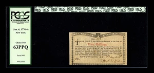 image for: New York January 6, 1776 (Water Works) 4s PCGS Choice New 63PPQ.