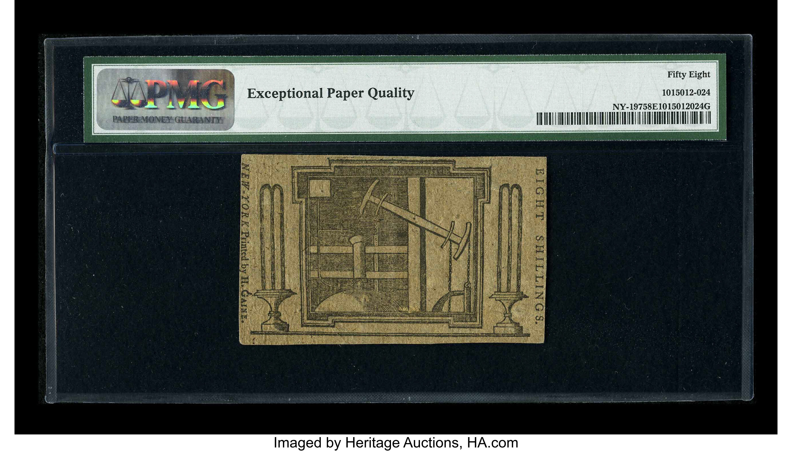 image for: New York March 5,1776 (Water Works) 8s PMG Choice About Unc 58 EPQ.