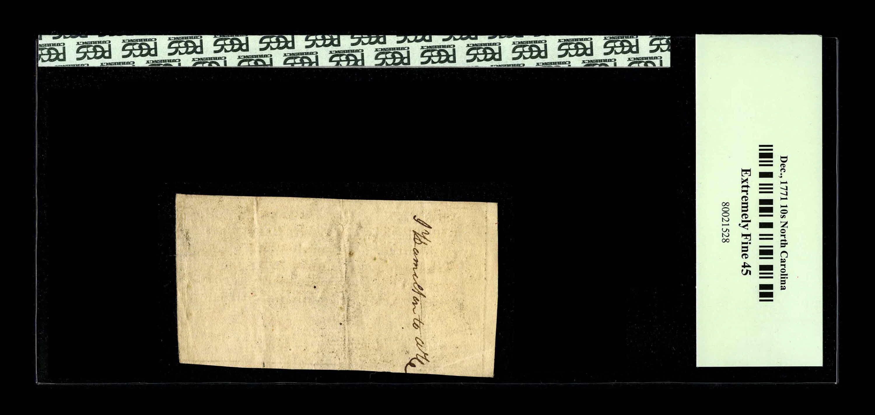 image for: North Carolina December, 1771 10s PCGS Extremely Fine 45. Beautifully printed and signed....