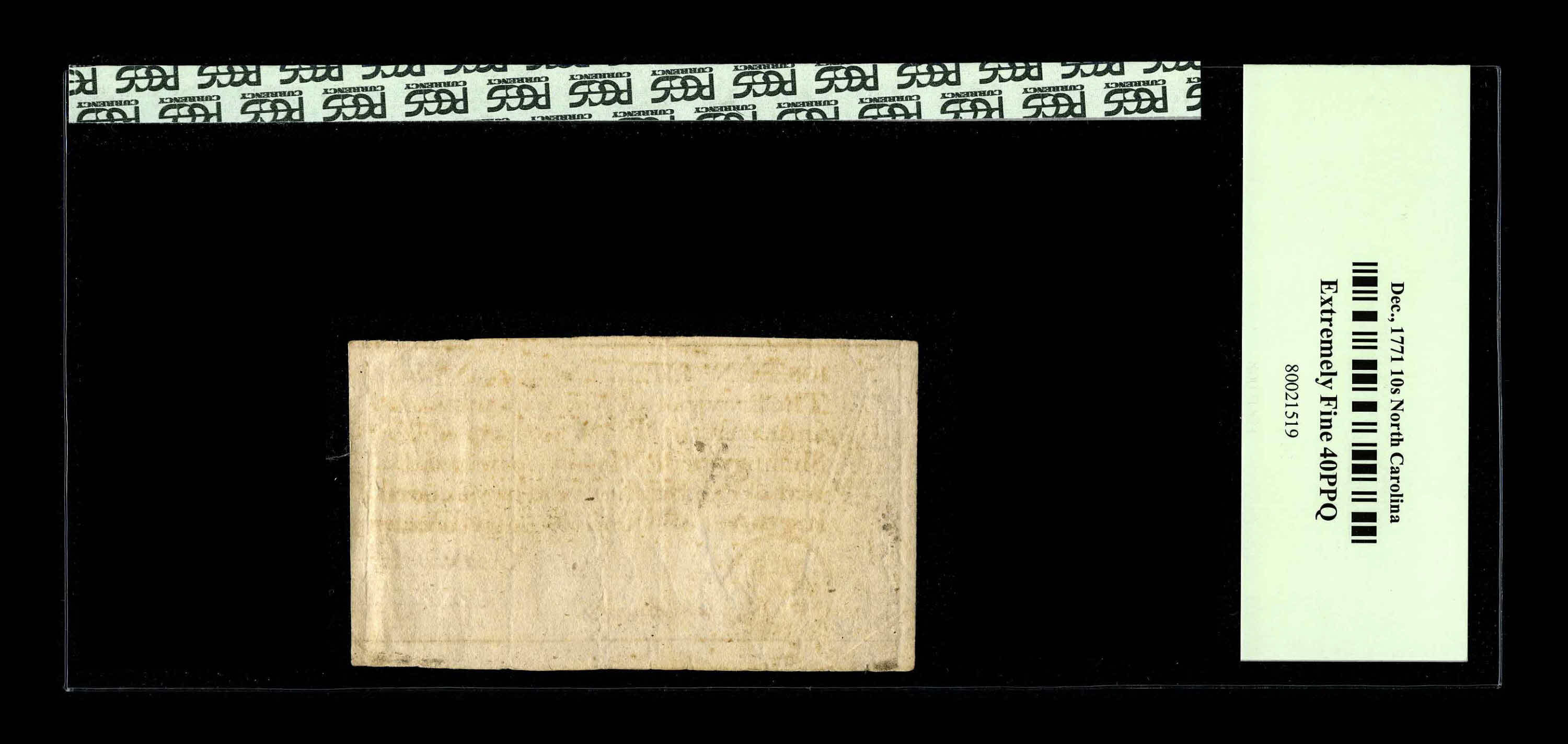 image for: North Carolina December, 1771 10s PCGS Extremely Fine 40PPQ. Another well-printed "Ship" note....