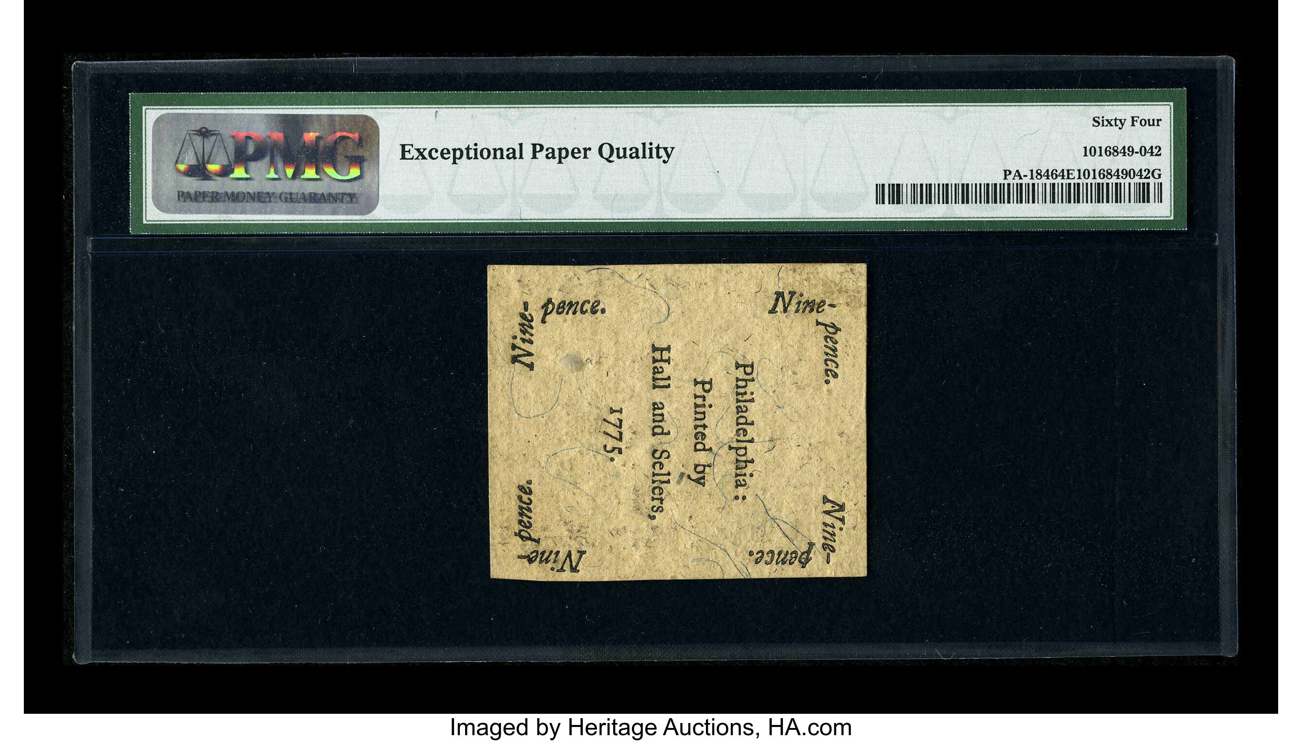 image for: Pennsylvania October 25, 1775 9d PMG Choice Uncirculated 64 EPQ.