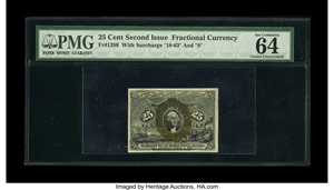 image for: Fr. 1286 25c Second Issue PMG Choice Uncirculated 64 EPQ. Bright bronzing, excellent color and superb margins are found on t...
