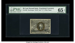 image for: Fr. 1322 50c Second Issue PMG Gem Uncirculated 65 EPQ. Though this may be the most common of the Fiber Paper issues in Gem, ...