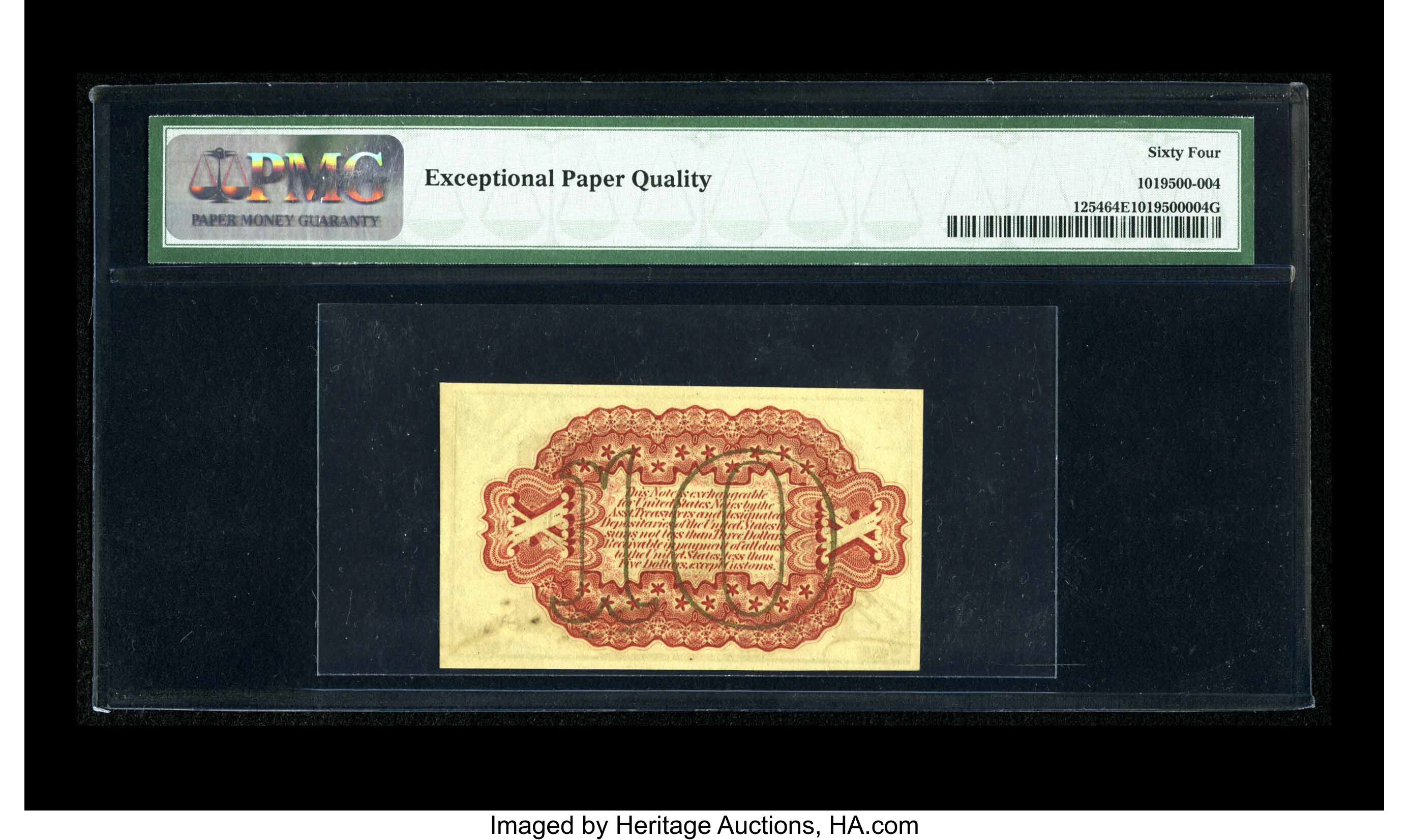 image for: Fr. 1254 10¢ Third Issue PMG Choice Uncirculated 64 EPQ. The margins on this Jeffries-Spinner hand-autographed Ten Cent note...