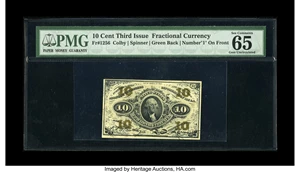 image for: Fr. 1256 10c Third Issue PMG Gem Uncirculated 65 EPQ. This is a lovely example of this much scarcer "1" on face variety....