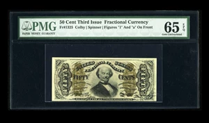 image for: Fr. 1325 50c Third Issue Spinner PMG Gem Uncirculated 65 EPQ. Very nice margins, deep, original embossing and perfect color ...