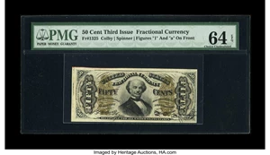 image for: Fr. 1325 50c Third Issue Spinner PMG Choice Uncirculated 64 EPQ. A near-Gem example of this "1" and "a" red back Spinner. Th...