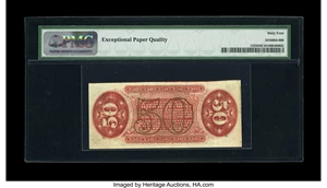 image for: Fr. 1325 50c Third Issue Spinner PMG Choice Uncirculated 64 EPQ. A near-Gem example of this "1" and "a" red back Spinner. Th...
