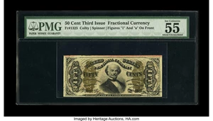 image for: Fr. 1325 50c Third Issue Spinner PMG About Uncirculated 55 EPQ. A well margined and very well embossed example of this scarc...