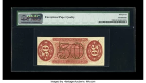 image for: Fr. 1326 50c Third Issue Spinner PMG Choice Uncirculated 64 EPQ. This Spinner is widely margined and back centering is the o...